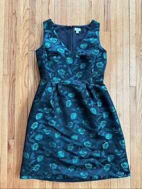 J.Crew Black Dress with Emerald Floral Jacquard | 8